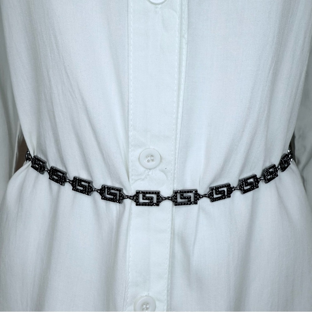 Black metallic skinny chain belt